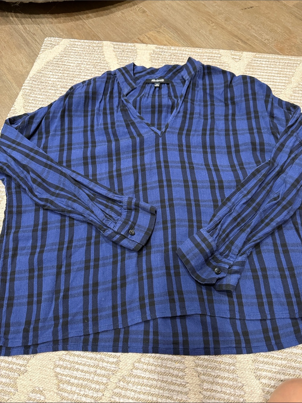 Madewell Blue and Black Plaid Long-Sleeve Shirt